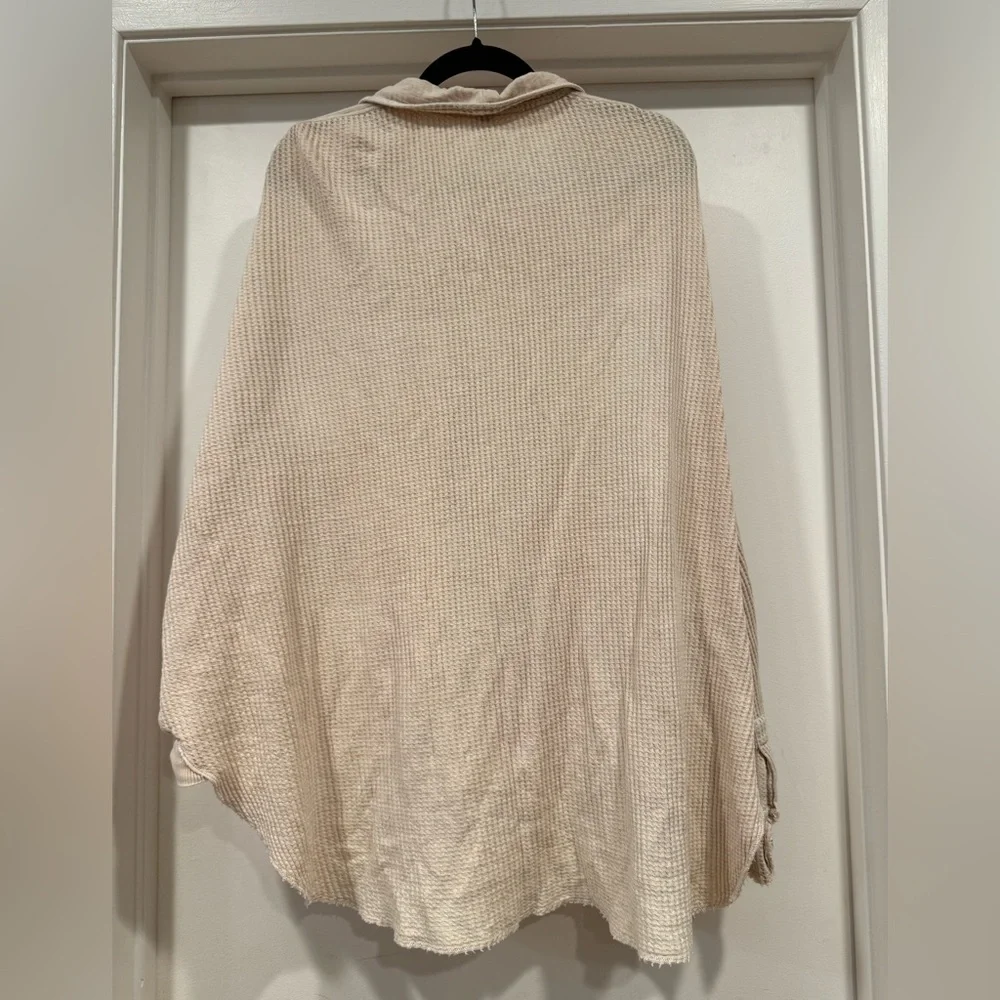 Free People One Scout Jacket Shacket Waffle Thermal Knit Slouchy Nude Sand - Picture 15 of 16